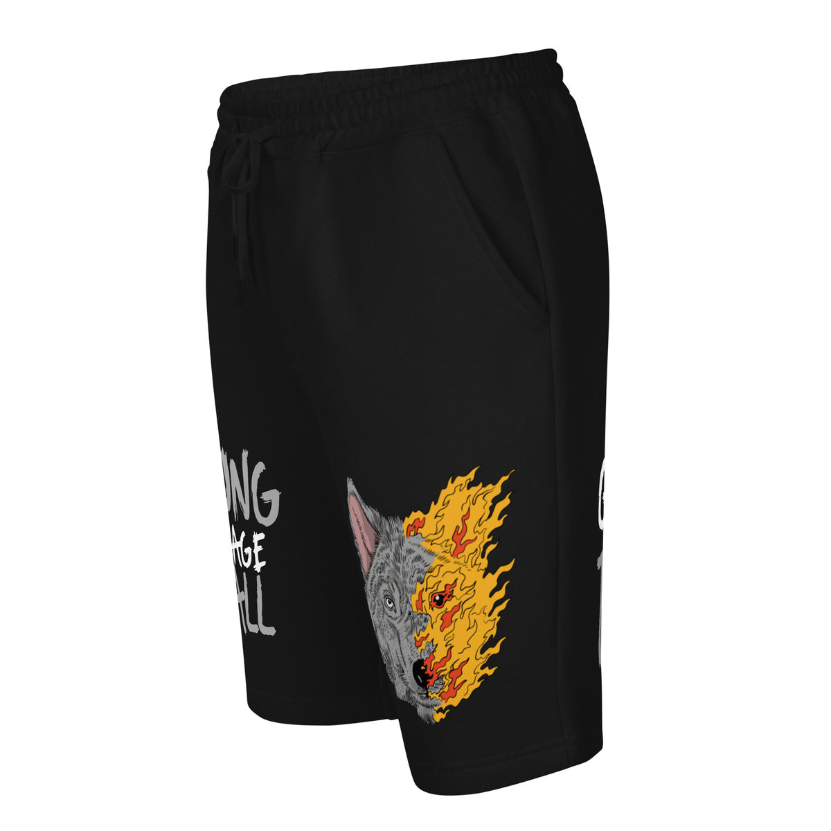 Game Time - Wolf Face on Fire Basketball fleece shorts